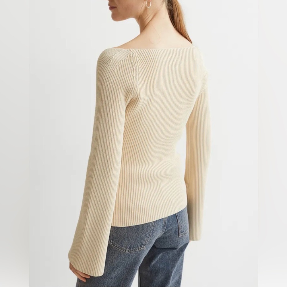 H&M Rib-knit Top, M, Cream - Picture 14 of 15